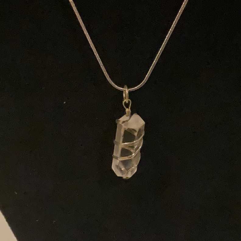 Quartz Crystal Pendant 18” Silver Necklace
